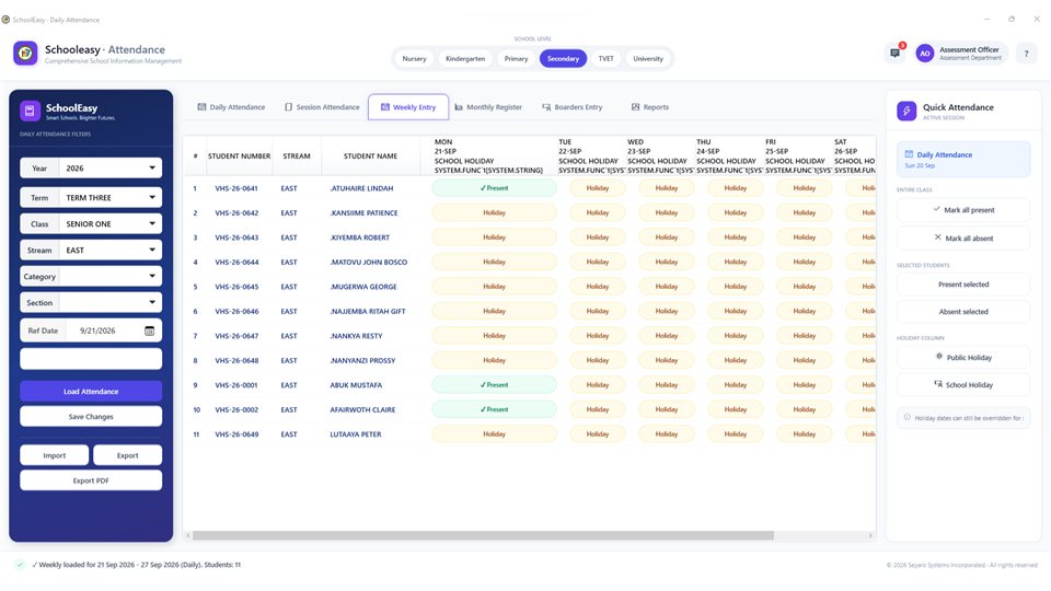 SchoolEasy: Holiday-aware attendance