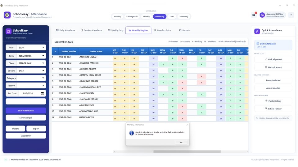 SchoolEasy: Monthly attendance overview