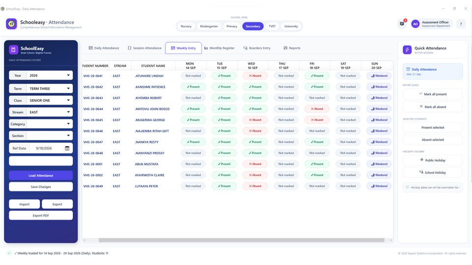 SchoolEasy: Weekly attendance entry