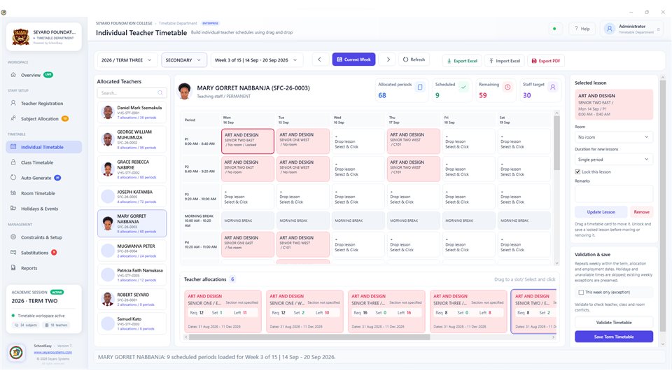SchoolEasy: Lesson details and timetable validation