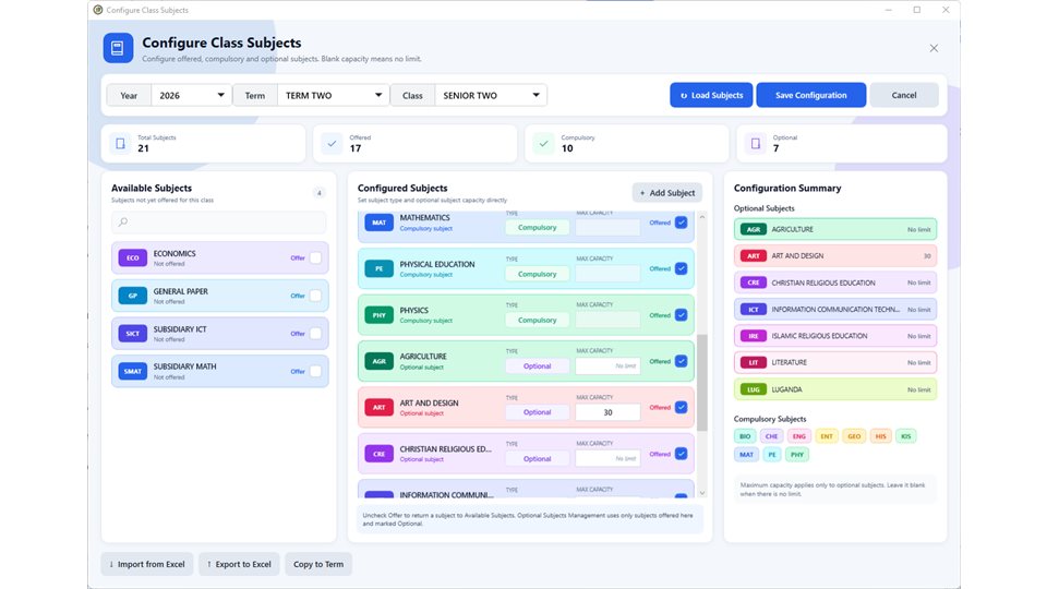 SchoolEasy: Configure class subjects