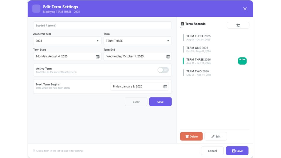 SchoolEasy: Academic term settings