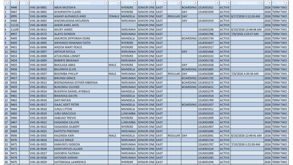 SchoolEasy: Student records in table view