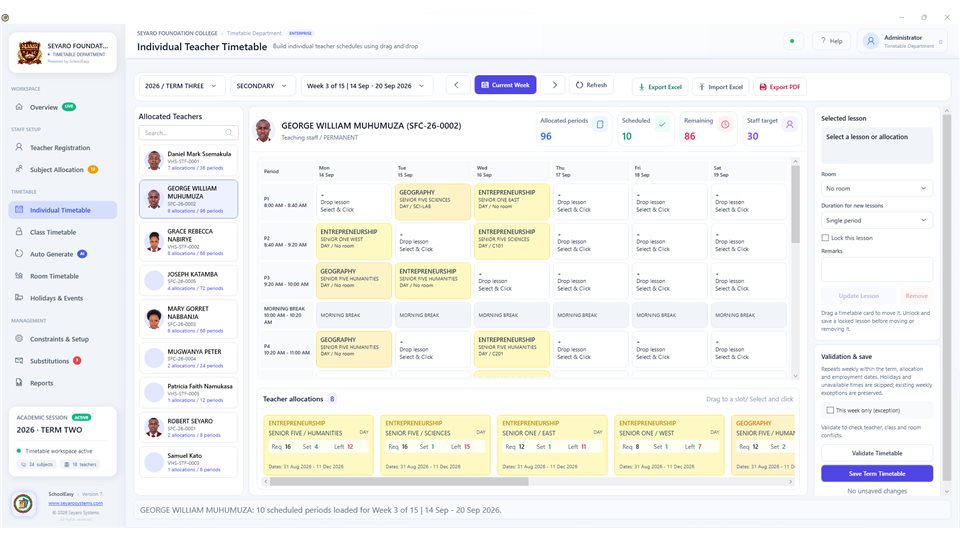 SchoolMeridian: Individual teacher timetable