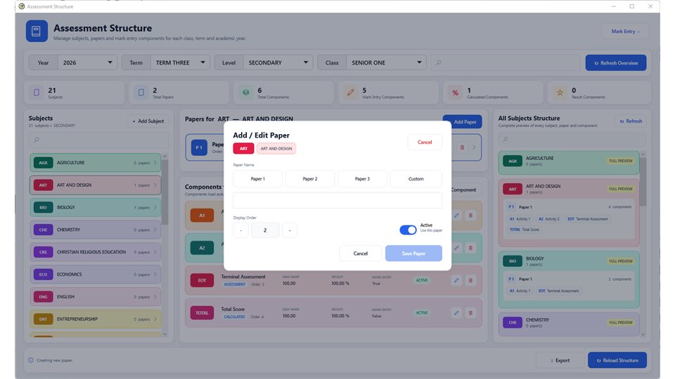 SchoolMeridian: Add or edit an assessment paper