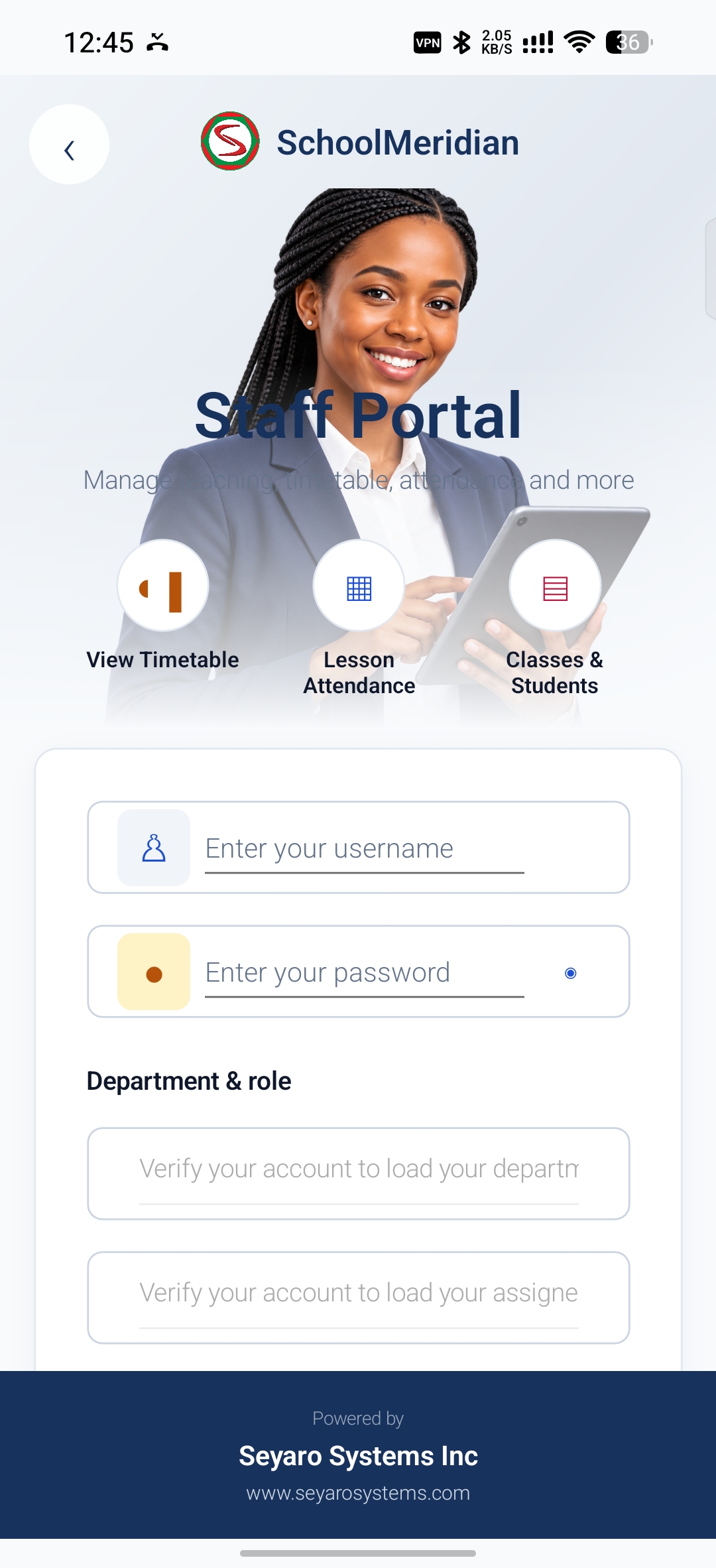SchoolMeridian Mobile — Android & iOS: Staff portal sign-in